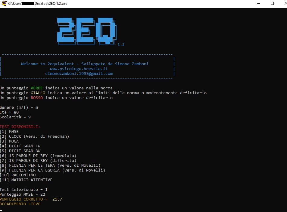 2eq versione 1.2 - 2EQ: Software per la conversione dei punteggi grezzi a corretti ed equivalenti