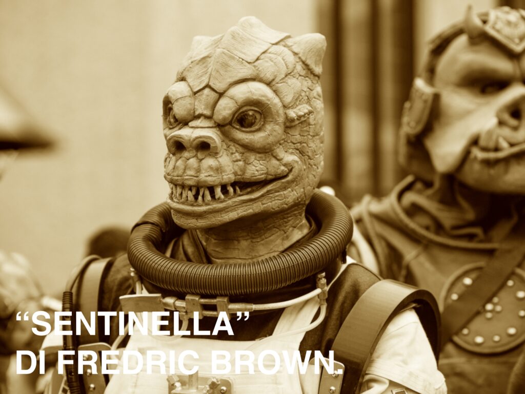 alieno con squame come appare nella descrizione del libro Sentinella di Fredric Brown.