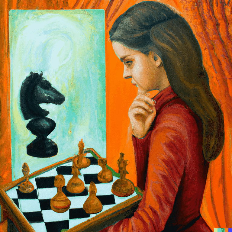 quadro di una psicologa che gioca a scacchi contro la depressione