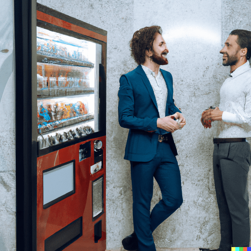 2 colleghi usano l'assertività a lavoro davanti alla macchinetta degli snack