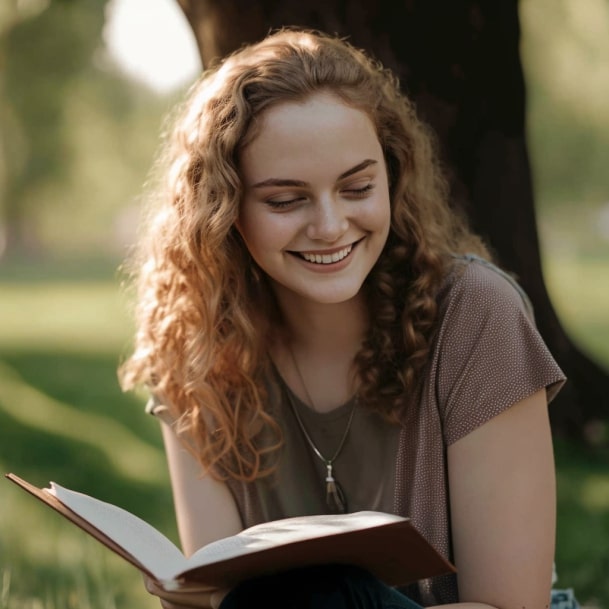 Una ragazza nel parco legge un libro ed è resiliente.