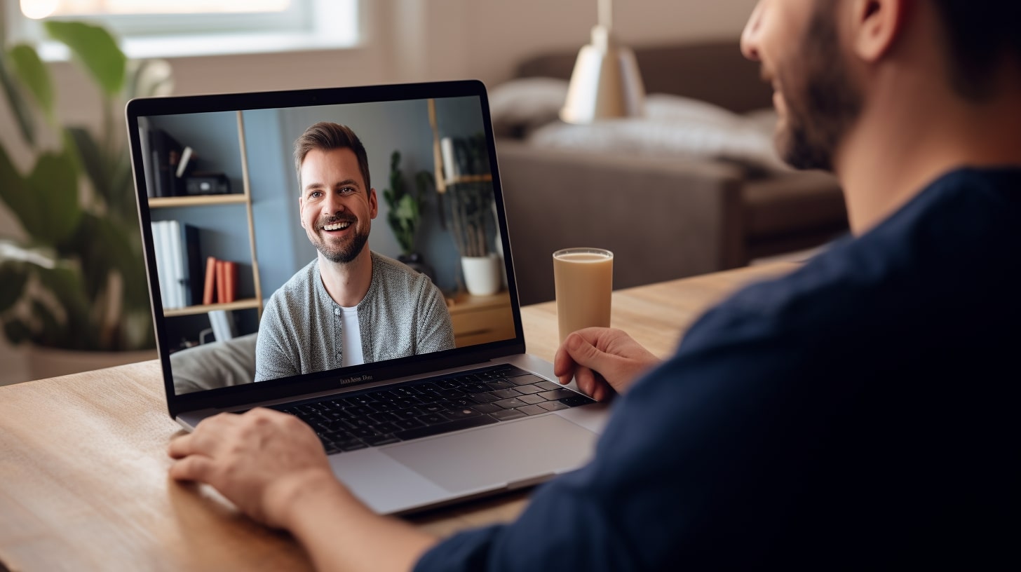 uno psicologo sta facendo una videochiamata online con un paziente