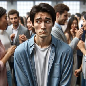 Un ragazzo nella folla soffre di ansia sociale