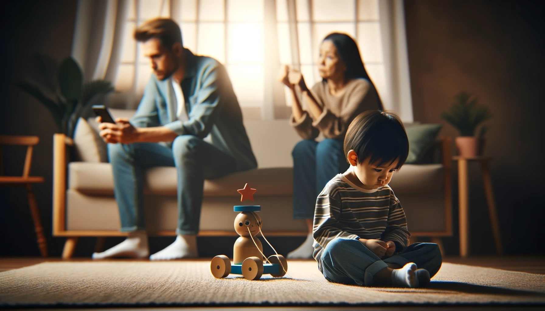 Due genitori al cellulare non badano ai bisogni emotivi del bambino