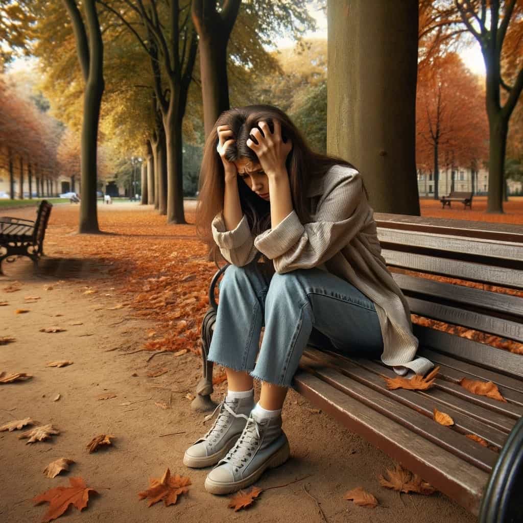 Una ragazza al parco ha un attacco di panico e soffre di ansia
