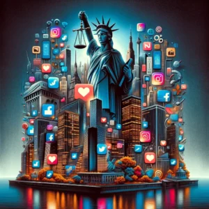 New york e la causa ai social. La città è invasa dai loghi dei social network.