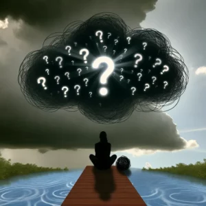 Una persona con ruminazione mentale ha una nuvola nera di pensieri